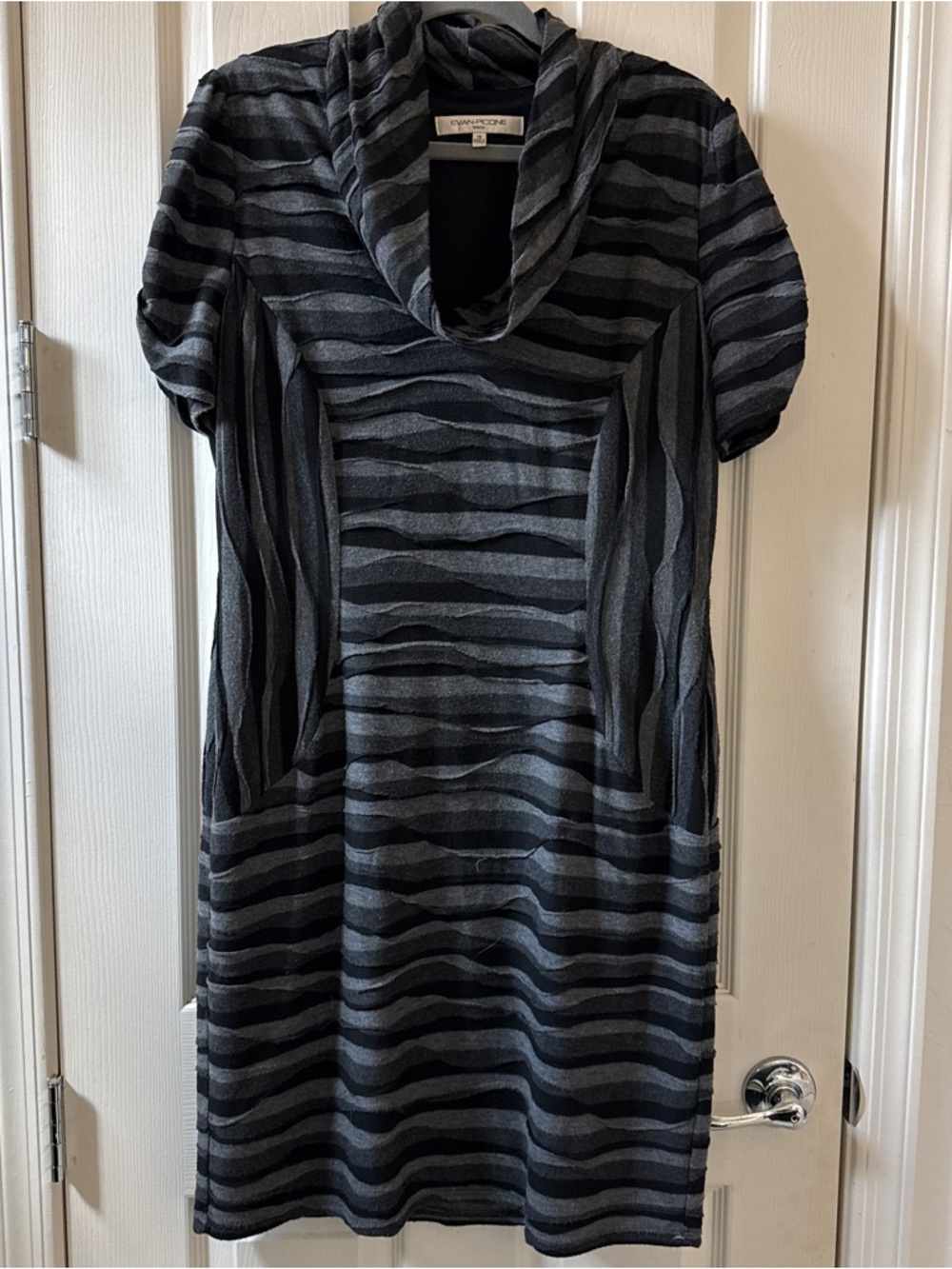 Evan Picone | Black and Gray | Striped | Cowl Neck Dress | Women’s Size 16